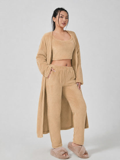 Fleece Long Sleeve Robe Three Piece Co Ord Set