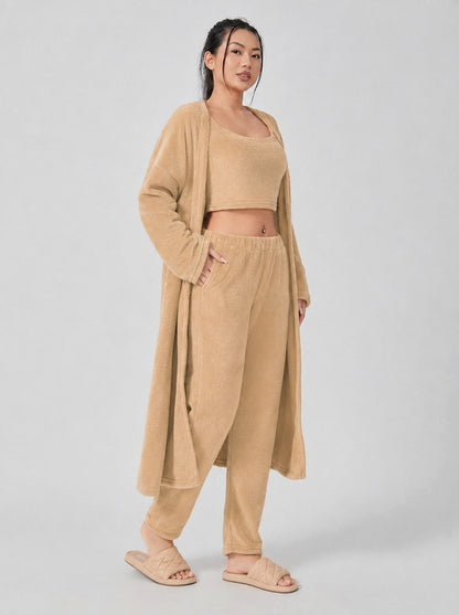 Fleece Long Sleeve Robe Three Piece Co Ord Set