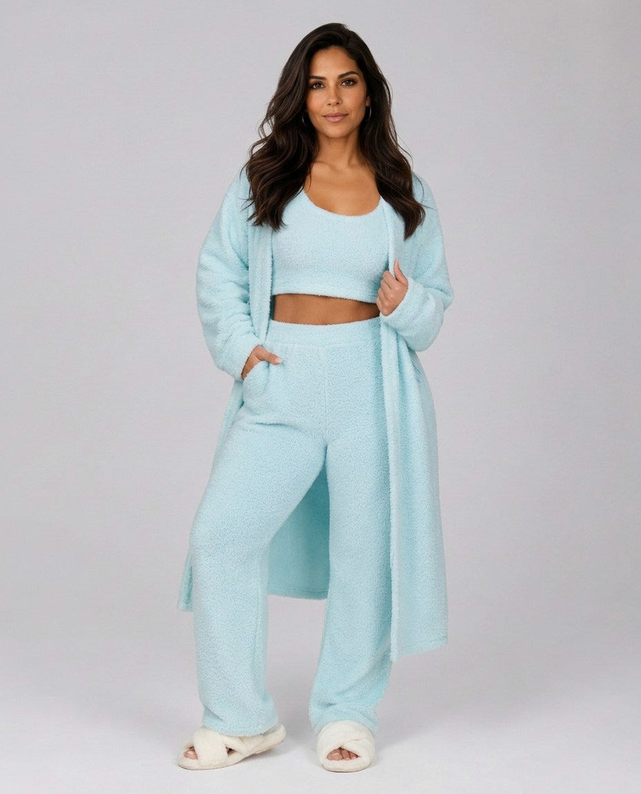 Fleece Long Sleeve Robe Three Piece Co Ord Set