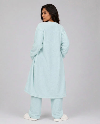 Fleece Long Sleeve Robe Three Piece Co Ord Set