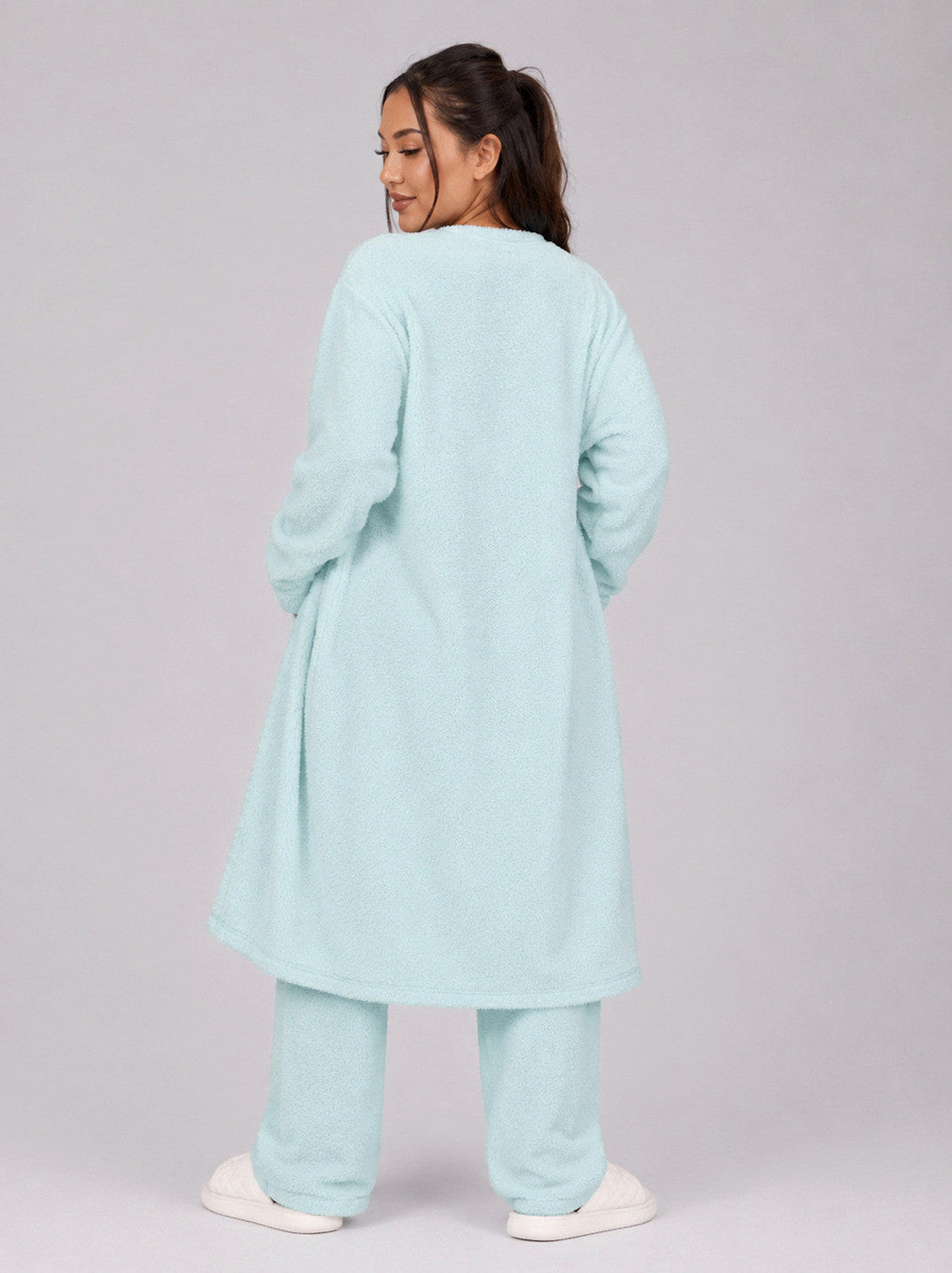 Fleece Long Sleeve Robe Three Piece Co Ord Set