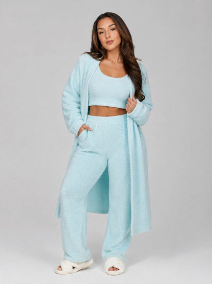 Fleece Long Sleeve Robe Three Piece Co Ord Set