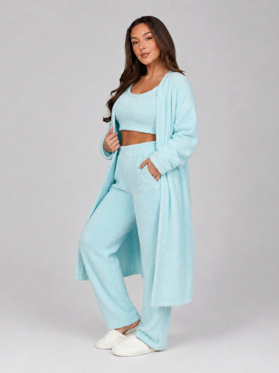 Fleece Long Sleeve Robe Three Piece Co Ord Set