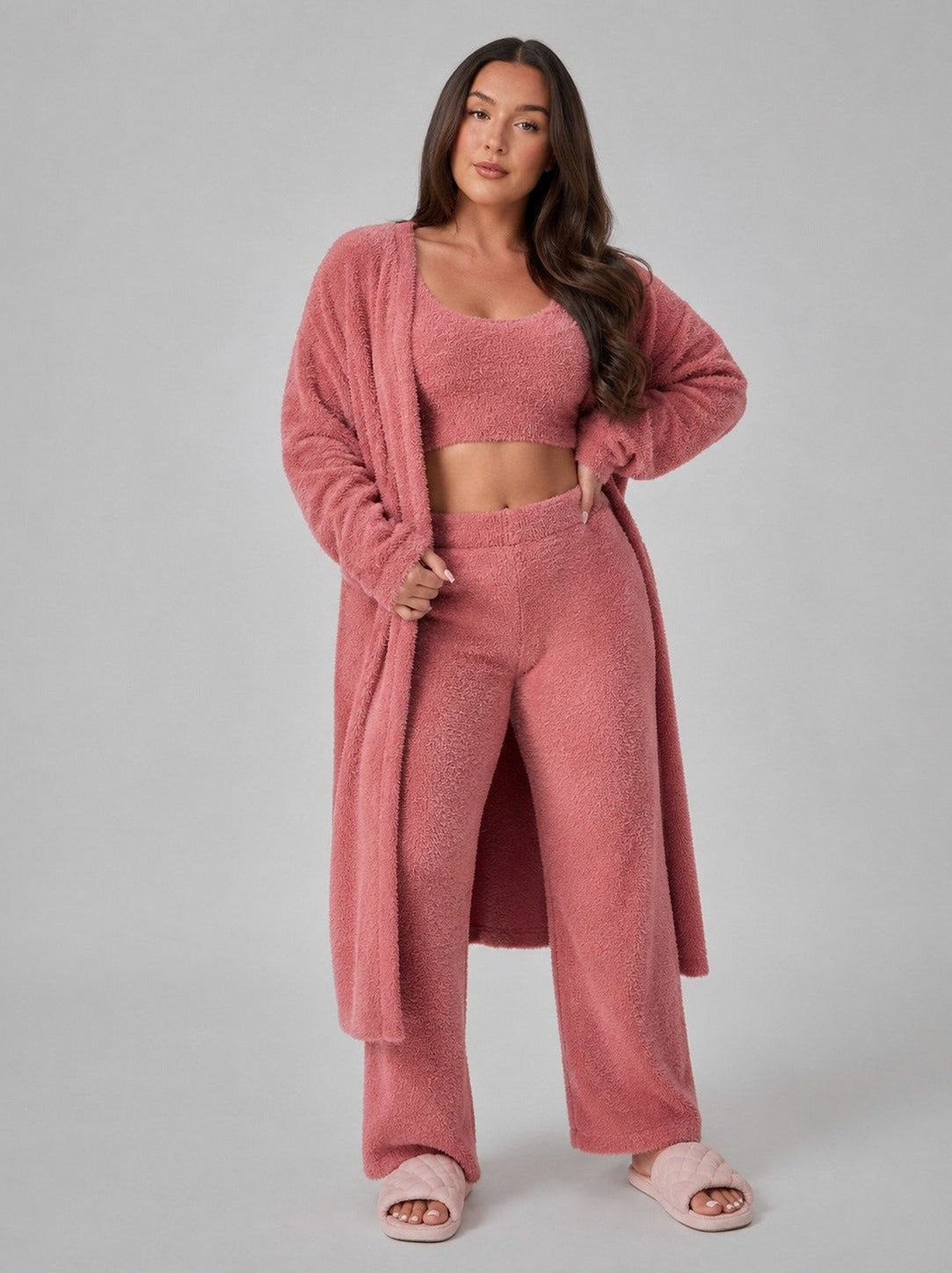 Fleece Long Sleeve Robe Three Piece Co Ord Set
