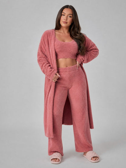 Fleece Long Sleeve Robe Three Piece Co Ord Set