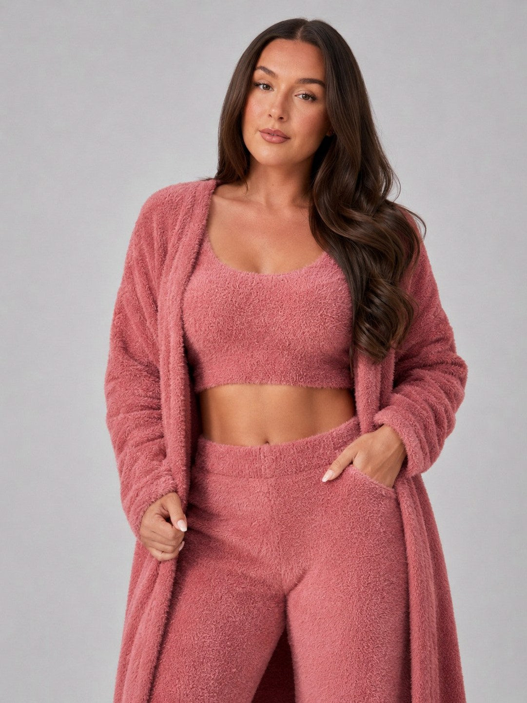 Fleece Long Sleeve Robe Three Piece Co Ord Set