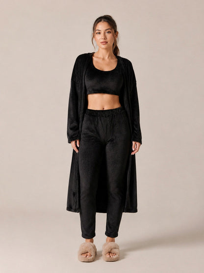 Fleece Long Sleeve Robe Three Piece Co Ord Set