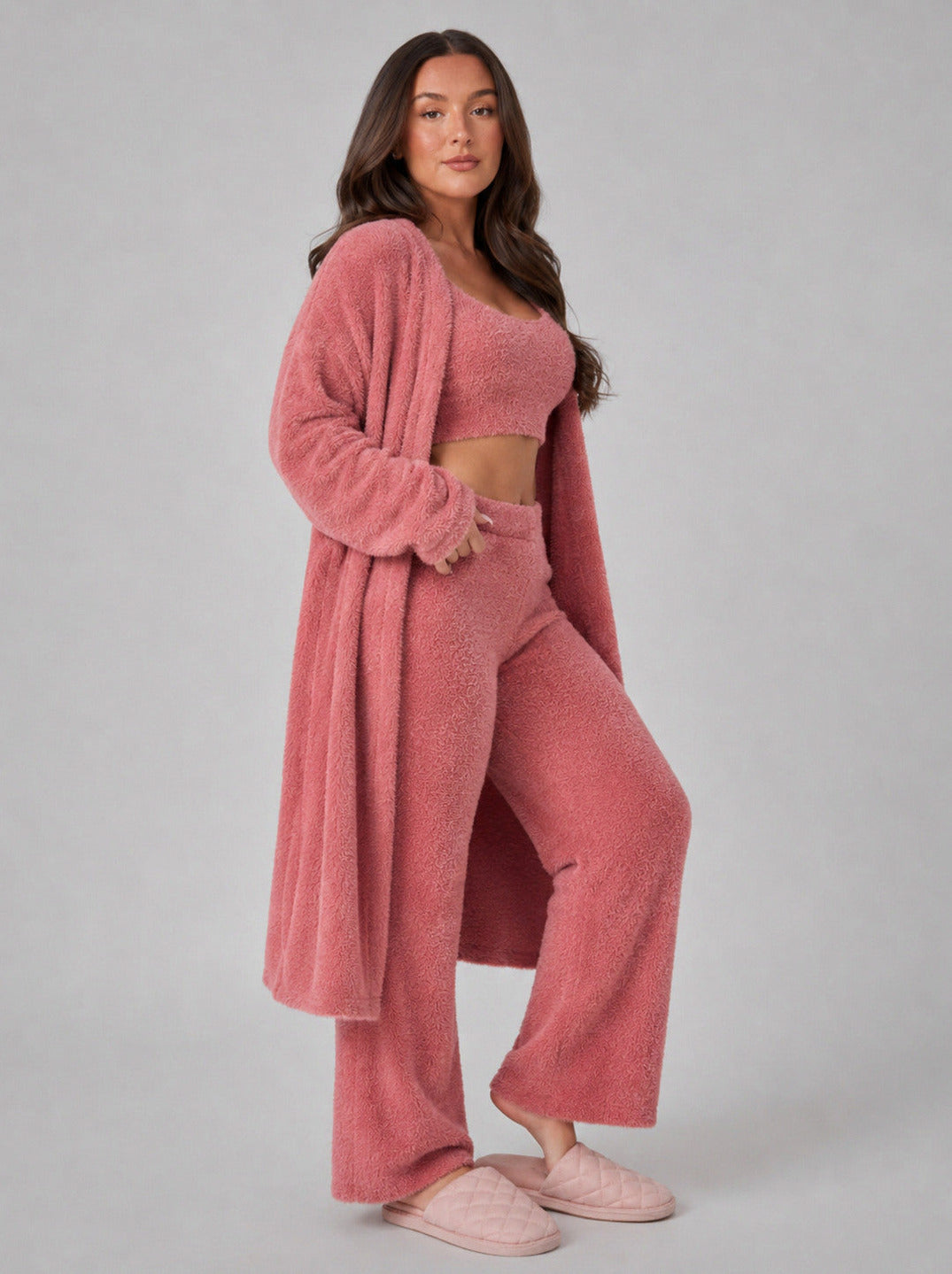 Fleece Long Sleeve Robe Three Piece Co Ord Set