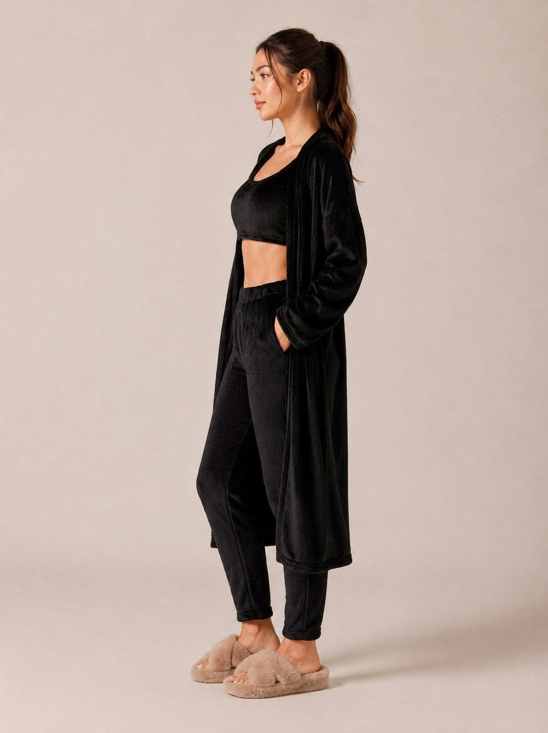 Fleece Long Sleeve Robe Three Piece Co Ord Set