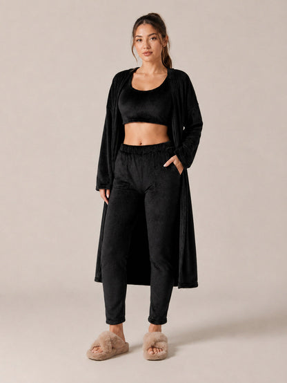 Fleece Long Sleeve Robe Three Piece Co Ord Set