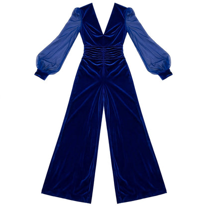 Velvet Long Sleeve Ruched Jumpsuit