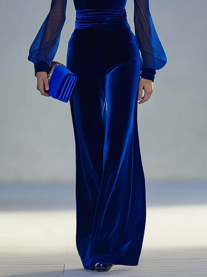 Velvet Long Sleeve Ruched Jumpsuit