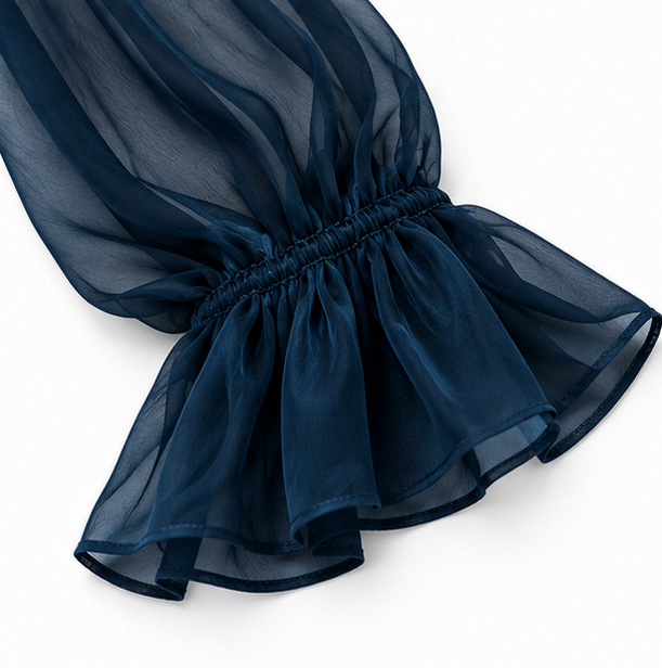 Velvet Sheer Long Sleeve Ruffle Blouse