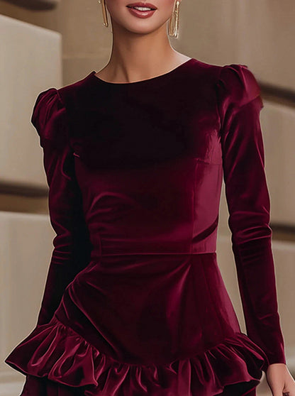 Velvet Long Sleeve Ruffle Mini Dress