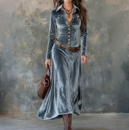 Velvet Long Sleeve Shirt Dress
