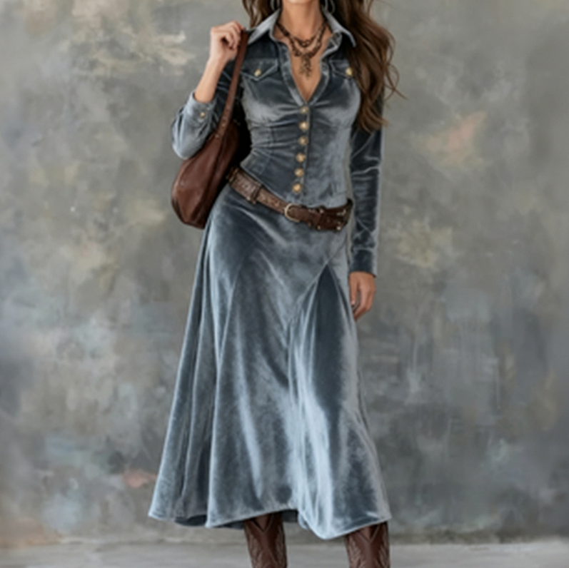 Velvet Long Sleeve Shirt Dress