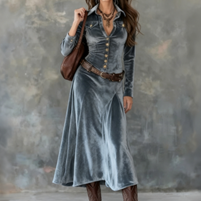 Velvet Long Sleeve Shirt Dress