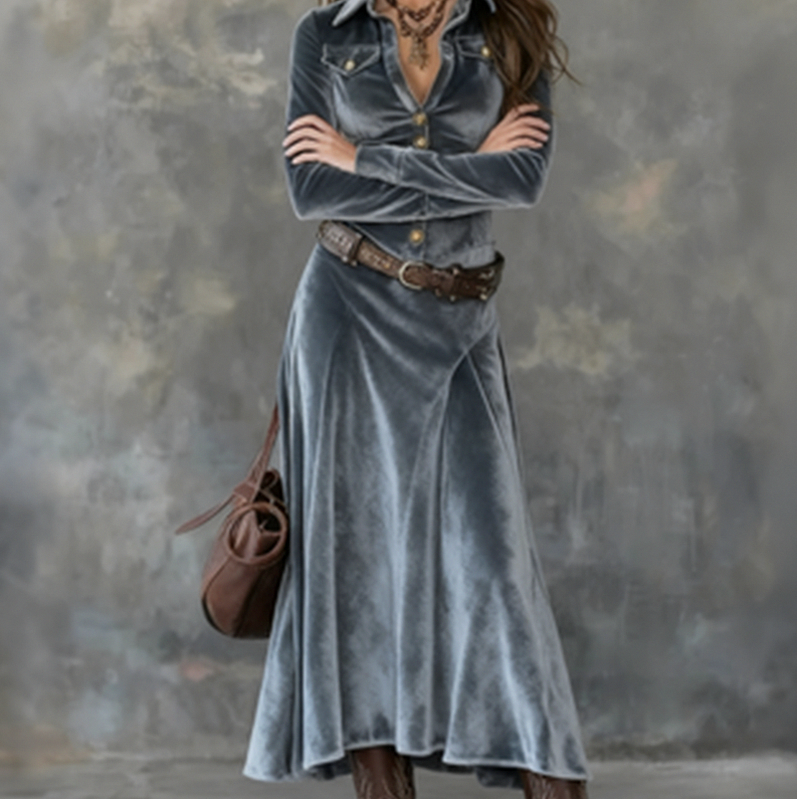 Velvet Long Sleeve Shirt Dress