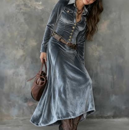 Velvet Long Sleeve Shirt Dress