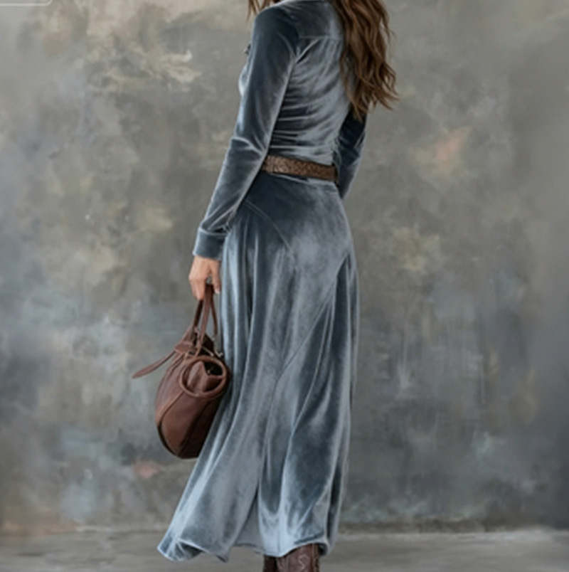 Velvet Long Sleeve Shirt Dress