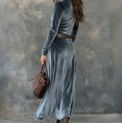 Velvet Long Sleeve Shirt Dress