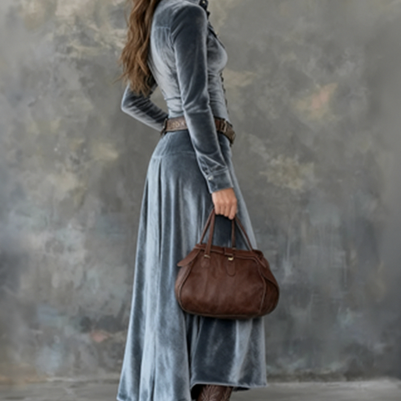 Velvet Long Sleeve Shirt Dress