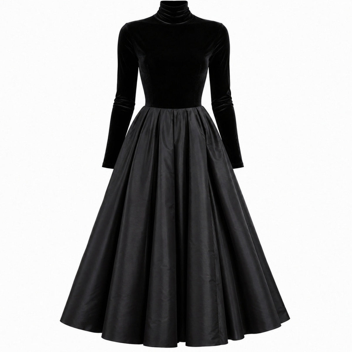 Velvet Turtleneck Long Sleeve Midi Dress