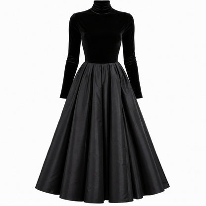 Velvet Turtleneck Long Sleeve Midi Dress