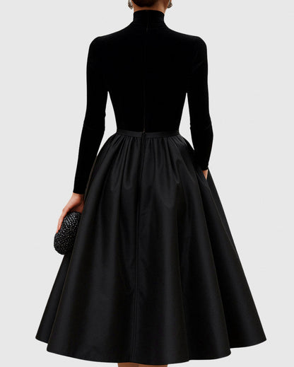 Velvet Turtleneck Long Sleeve Midi Dress
