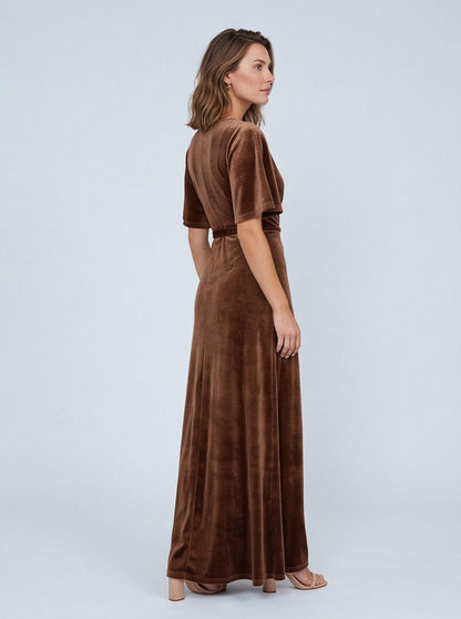 Velvet Wrap Slit Maxi Dress