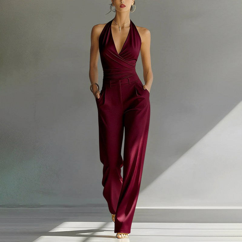 Wrap Halter Wide Leg Jumpsuit
