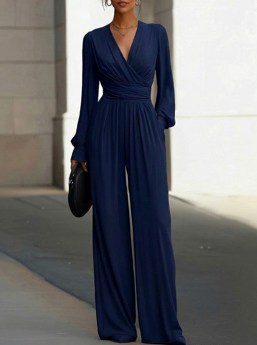 Wrap Long Sleeve Wide Leg Jumpsuit