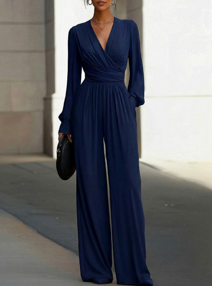 Wrap Long Sleeve Wide Leg Jumpsuit