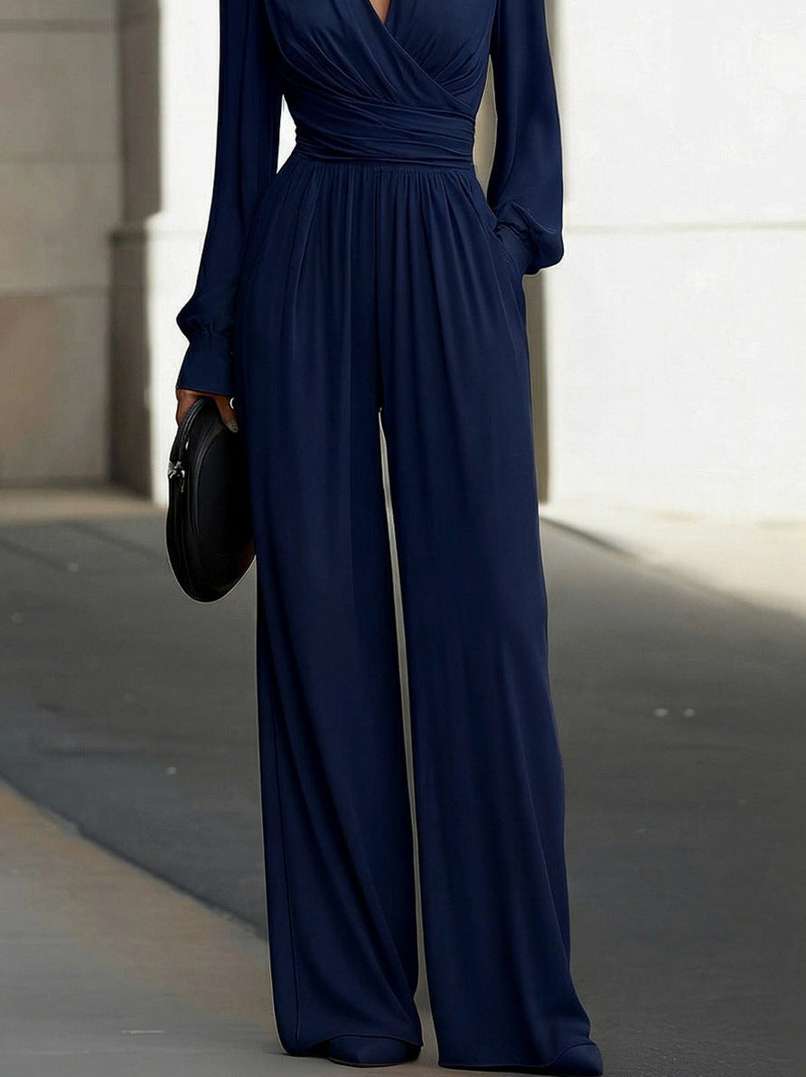 Wrap Long Sleeve Wide Leg Jumpsuit
