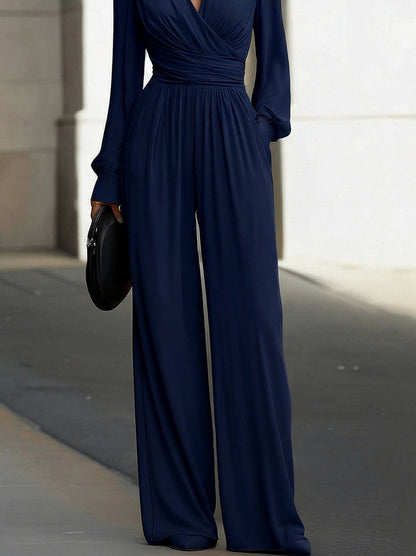 Wrap Long Sleeve Wide Leg Jumpsuit