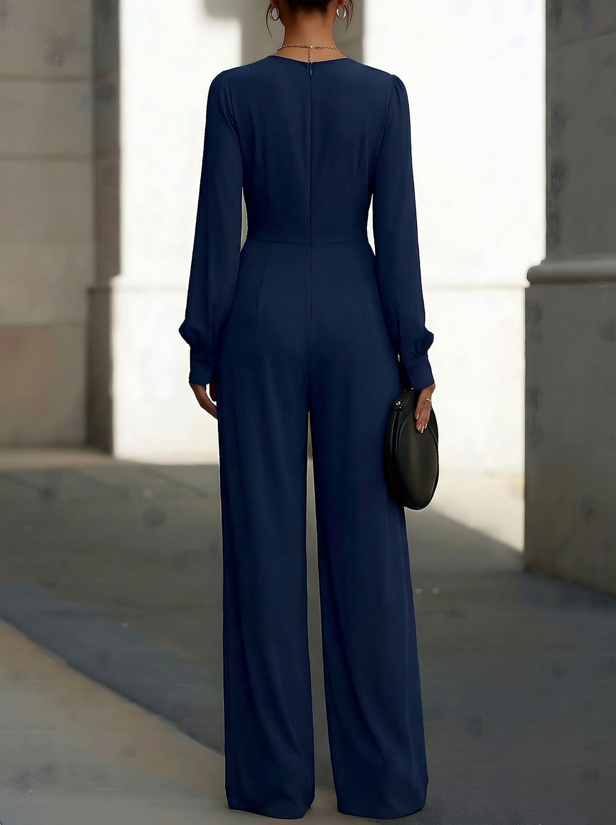 Wrap Long Sleeve Wide Leg Jumpsuit