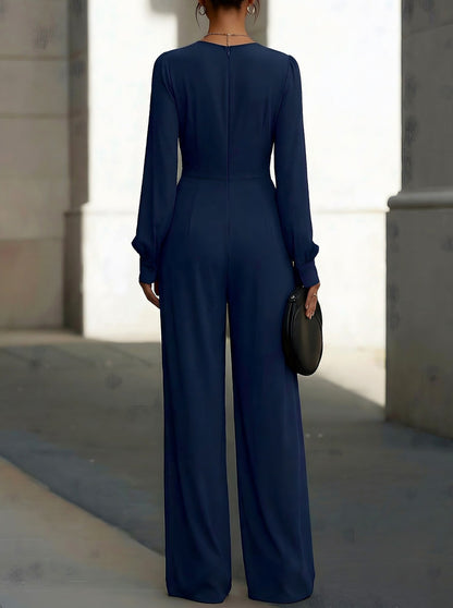 Wrap Long Sleeve Wide Leg Jumpsuit